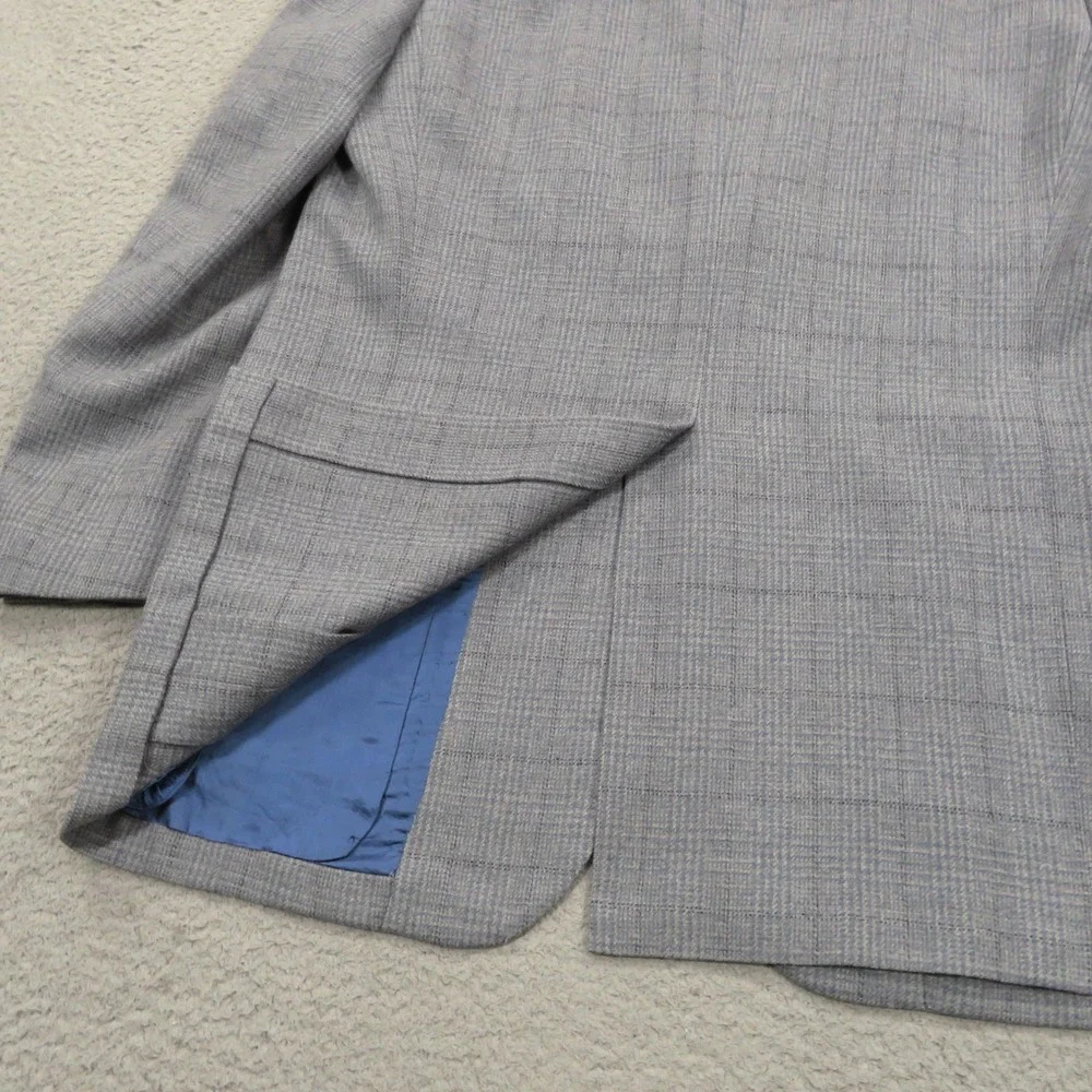 Oxxford Clothes Blazer 44L Super 100s Wool Windowpane Sport Coat Gray Mens